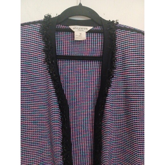 Exclusively Misook Knit Tweed Blazer Jacket M Black Pink Purple Open Front - Picture 5 of 8
